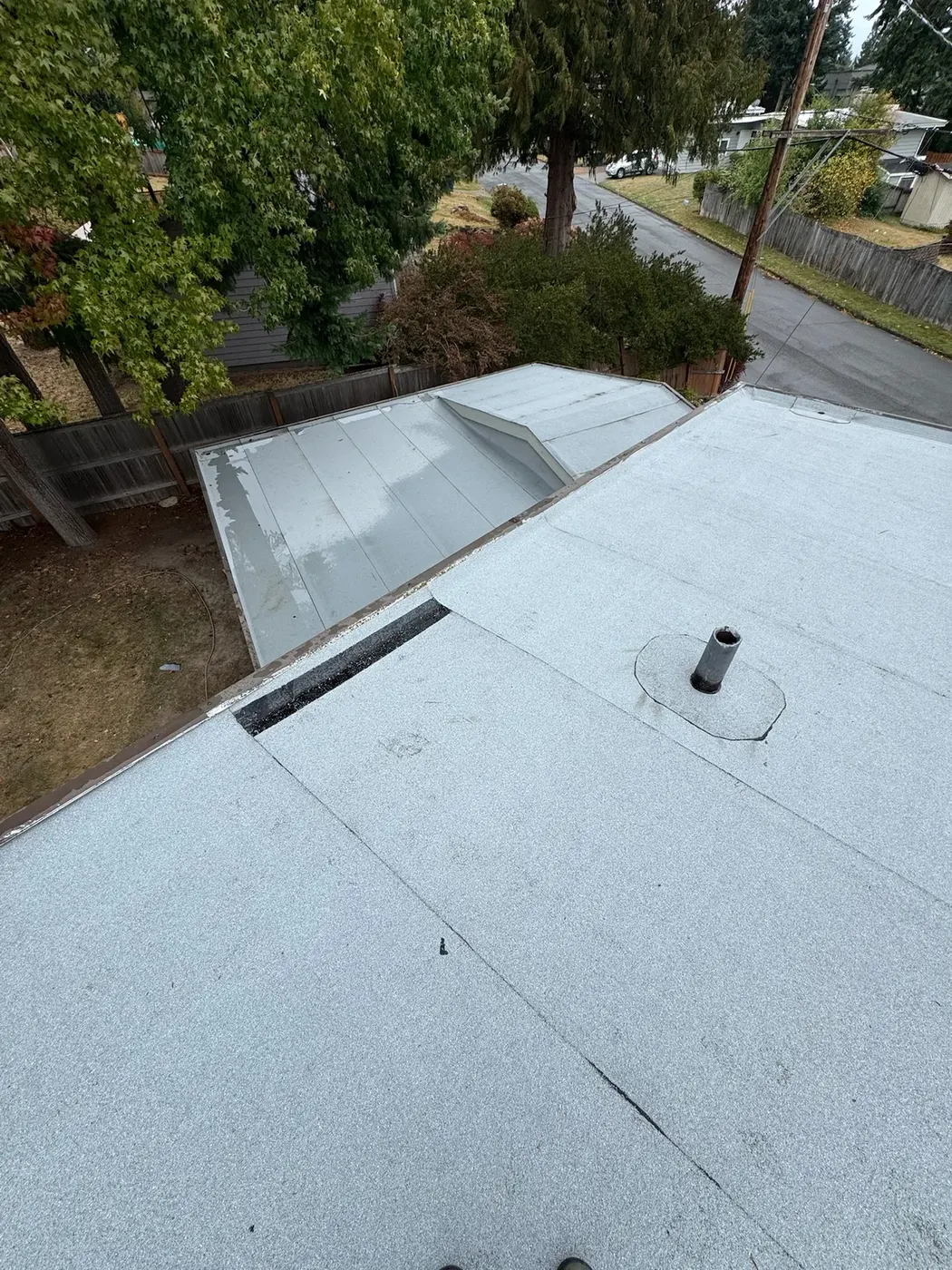Flat roof with skylight curbs - Membrane system project in Greater Seattle area